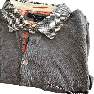 Ted Baker Mens Polo Shirt Size 6 Short Sleeve, button down, Color Grey